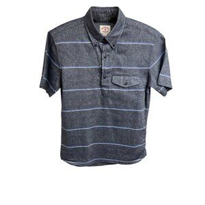 Brooks Brothers Red Fleece Linen/Cotton Stripe Short Sleeve Pullover